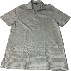 Michael Kors Men's Size L Gray White Striped Polo Shirt Collard Short Sleeve